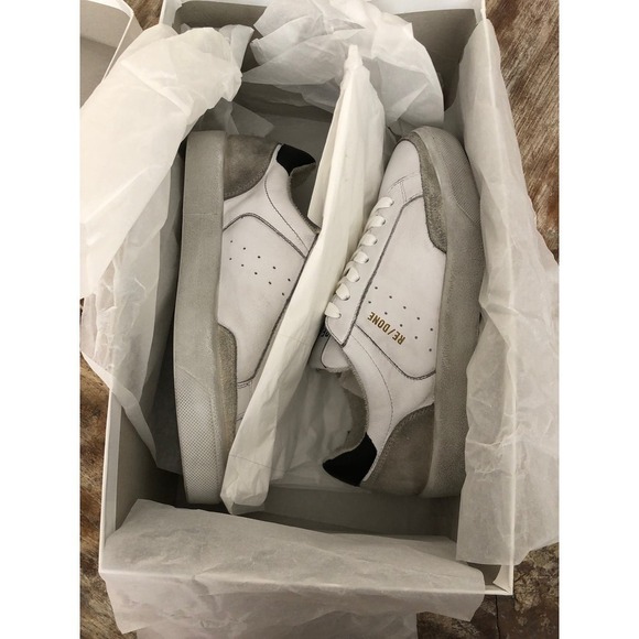 RE/DONE 90s Skate Sneakers Leather Suede Low Top Lace Up Shoes White NWB 37 - Picture 2 of 9